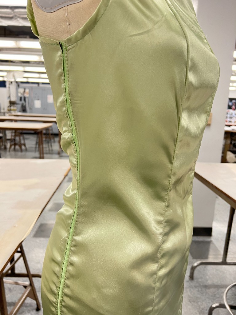 "Slimewear" Satin Dress side elastic binding and princess seam detail